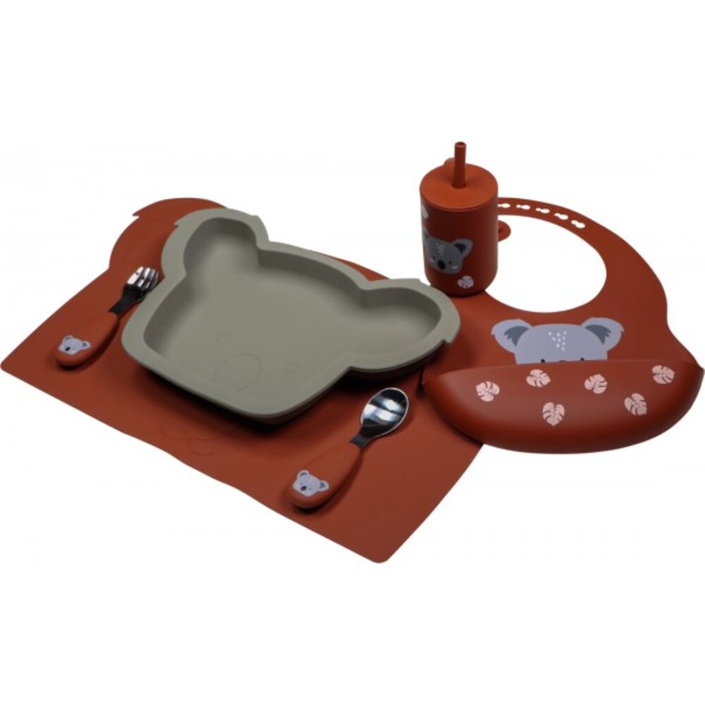 Kinderbestek in silicone en roestvrij staal Koala Dark Rust