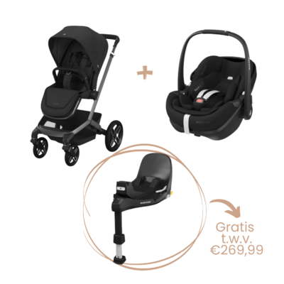 Fame Bundel: kinderwagen + reiswieg + Pebble 360 Pro² + gratis FamilyFix 360 Pro base Twillic Black