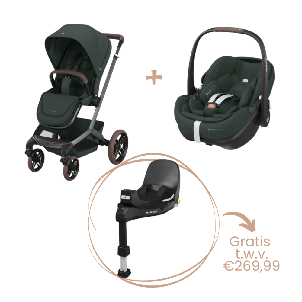 Fame Bundel: kinderwagen + reiswieg + Pebble 360 Pro² + gratis FamilyFix 360 Pro base twillic green