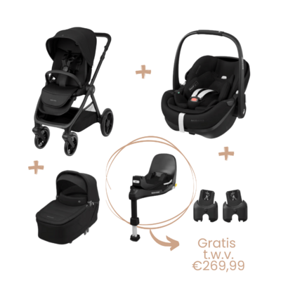 Oxford+ Bundel: kinderwagen + reiswieg + Pebble 360 Pro² + adapters + gratis FamilyFix 360 Pro base Twillic Black