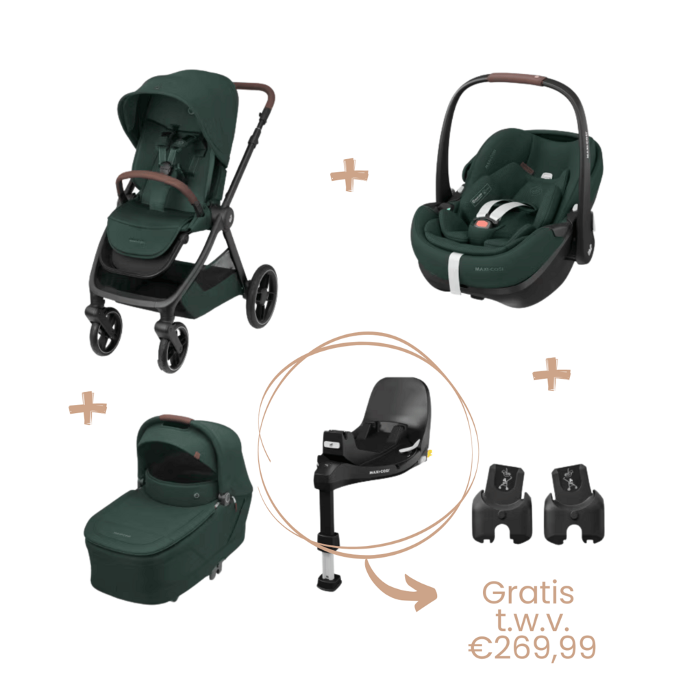 Oxford+ Bundel: kinderwagen + reiswieg + Pebble 360 Pro² + adapters + gratis FamilyFix 360 Pro base Twillic green