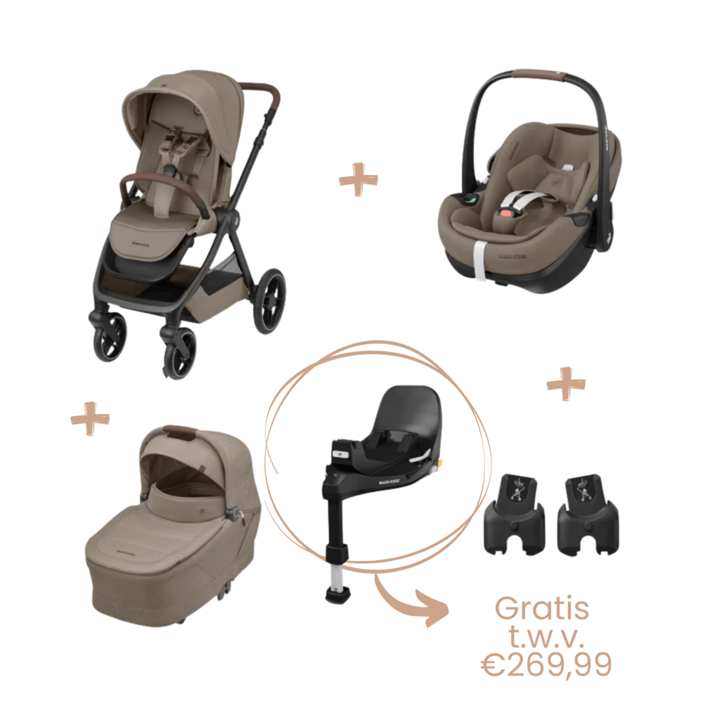 Oxford+ Bundel: kinderwagen + reiswieg + Pebble 360 Pro² + adapters + gratis FamilyFix 360 Pro base twillic truffle