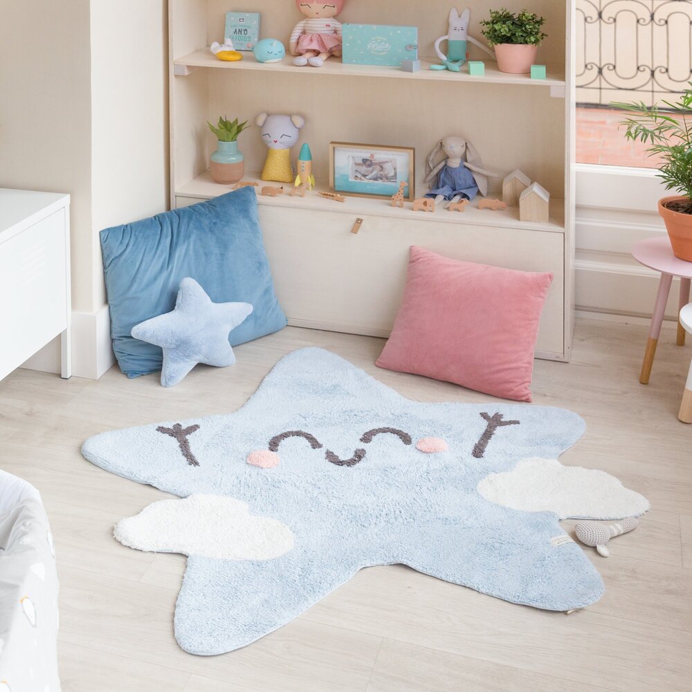 Wasbaar tapijt - Happy Star - 120 x 160 cm Blauw