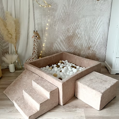 Foam speelset soft velvet (3st) + ballenbad 106x106x40 cm Dark Beige