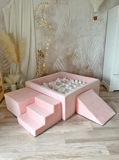 Foam speelset soft velvet (3st) + ballenbad 106x106x40 cm Soft Pink