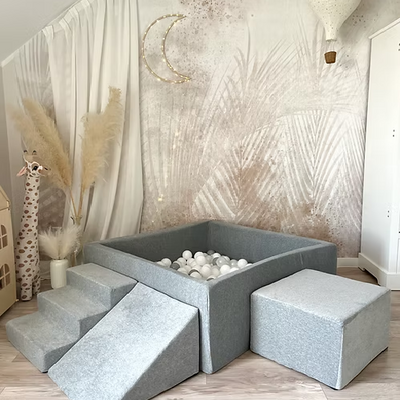 Foam speelset soft velvet (3st) + ballenbad 106x106x40 cm Grey
