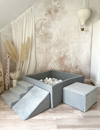 Foam speelset soft velvet (3st) + ballenbad 106x106x40 cm Grey