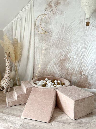 Foam speelset soft velvet (3st) + ballenbad 90x30 cm Dark Beige