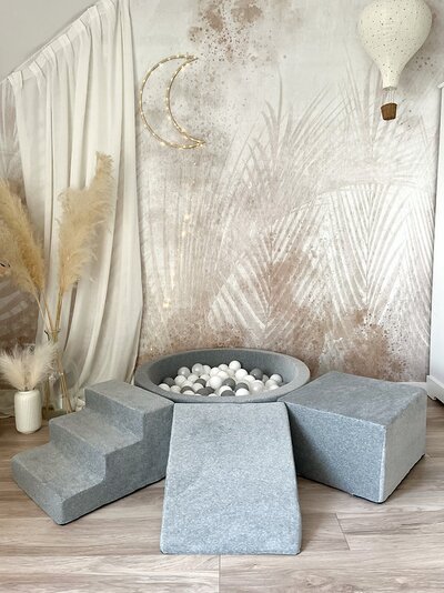 Foam speelset soft velvet (3st) + ballenbad 90x30 cm Grey