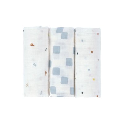 Swaddle & Burp Blanket M GOTS Happy Fruits 3 pcs, 60 x 60 cm Blue 