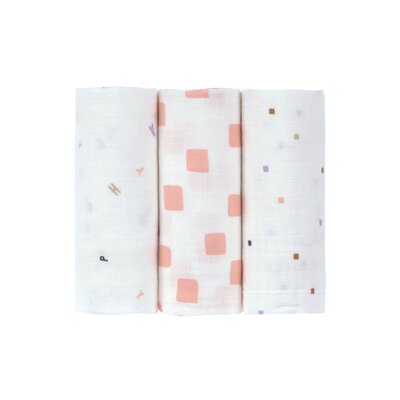 Swaddle & Burp Blanket M GOTS Happy Fruits 3 pcs, 60 x 60 cm peach