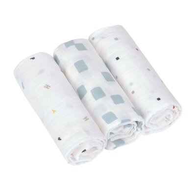 Swaddle & Burp Blanket M GOTS Happy Fruits 3 pcs, 60 x 60 cm Blue 