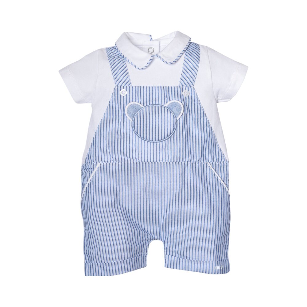 Short gestreept combi met teddy beer white/azzuro