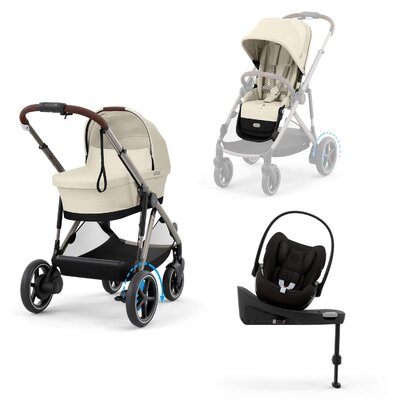 e-Gazelle S Bundel: kinderwagen + reiswieg + Cloud G i-Size + adapters + Base G i-Size Almond beige