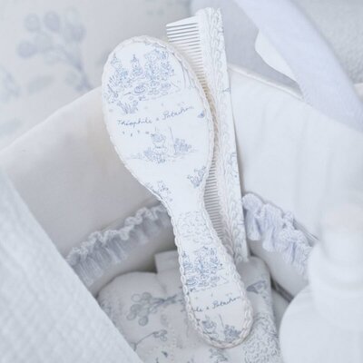 Borstel en kam - bedrukt + pochet Blue garden party