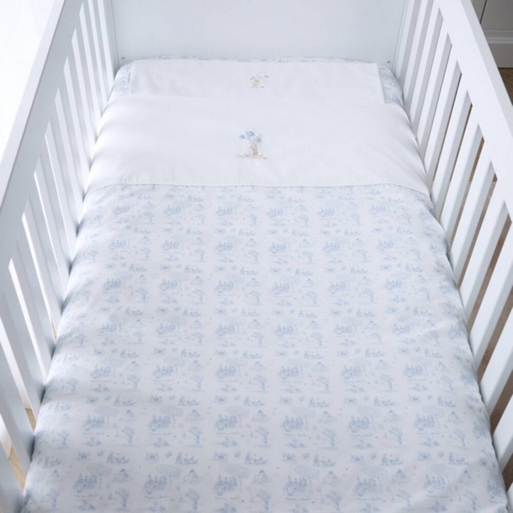 Gedrukt donsovertrek bed 100x135cm + sloop Blue garden party
