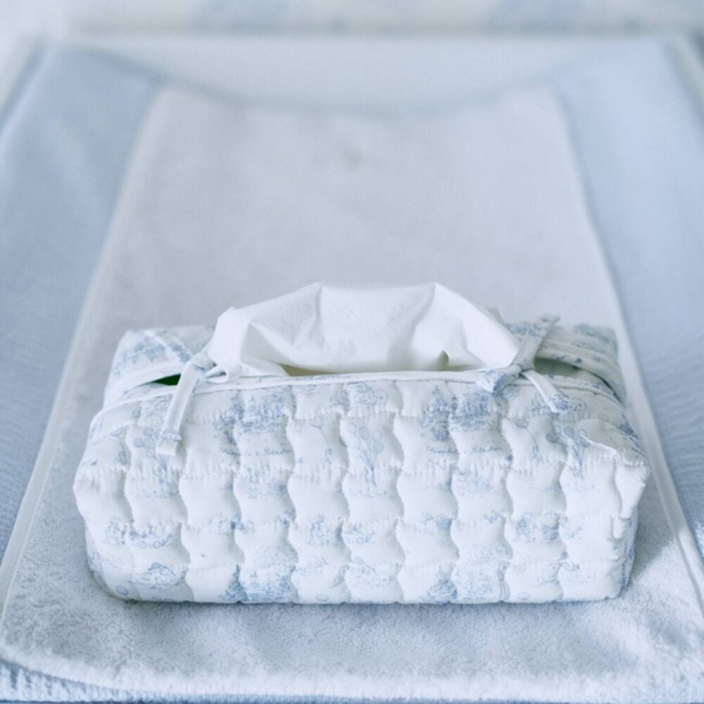 Hoes voor kleenex-doos - Gewatteerd en bedrukt Blue garden party
