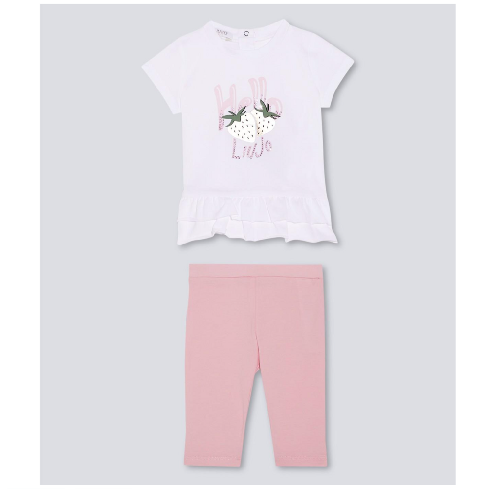 T-shirt hello + legging roze Wit