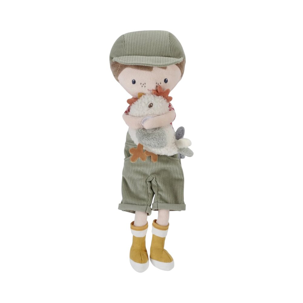 Knuffelpop Boer Jim met kip 35cm