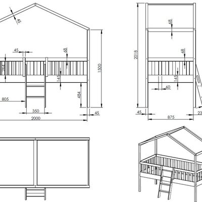 Dallas huisbed met ladder 90x200 cm Wit