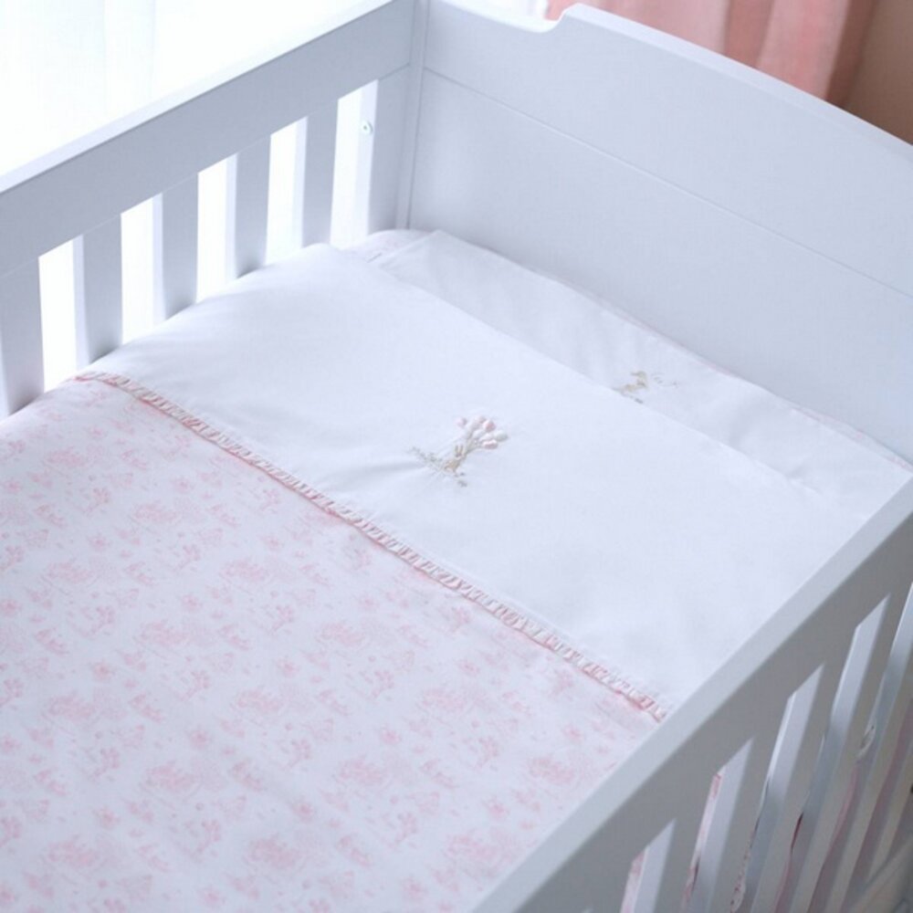Gedrukt donsovertrek bed 100x135cm + sloop Pink garden party