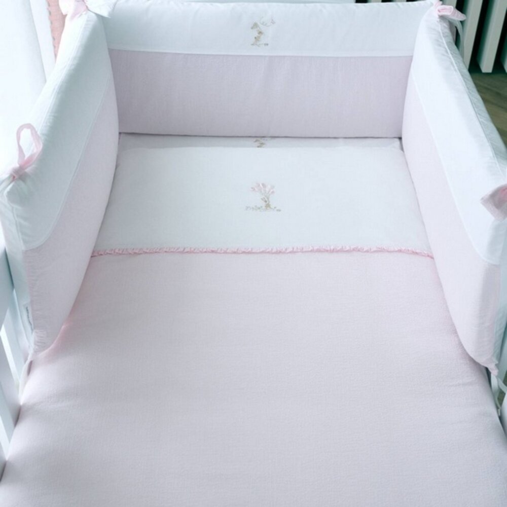 Bedbeschermer 60cm - Katoen (60x60x60cm) H:30cm Pink garden party