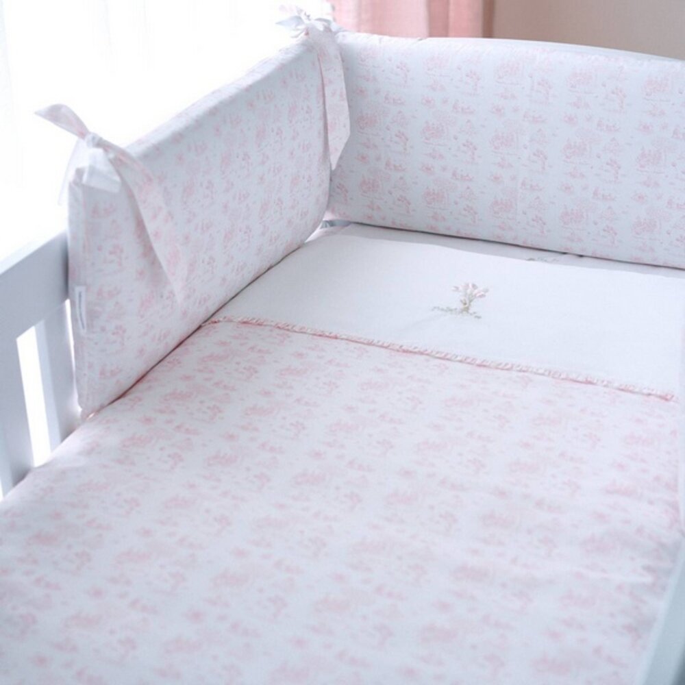 Bedbeschermer 70cm - Katoen (70x70x70cm) H:30cm ge Pink garden party