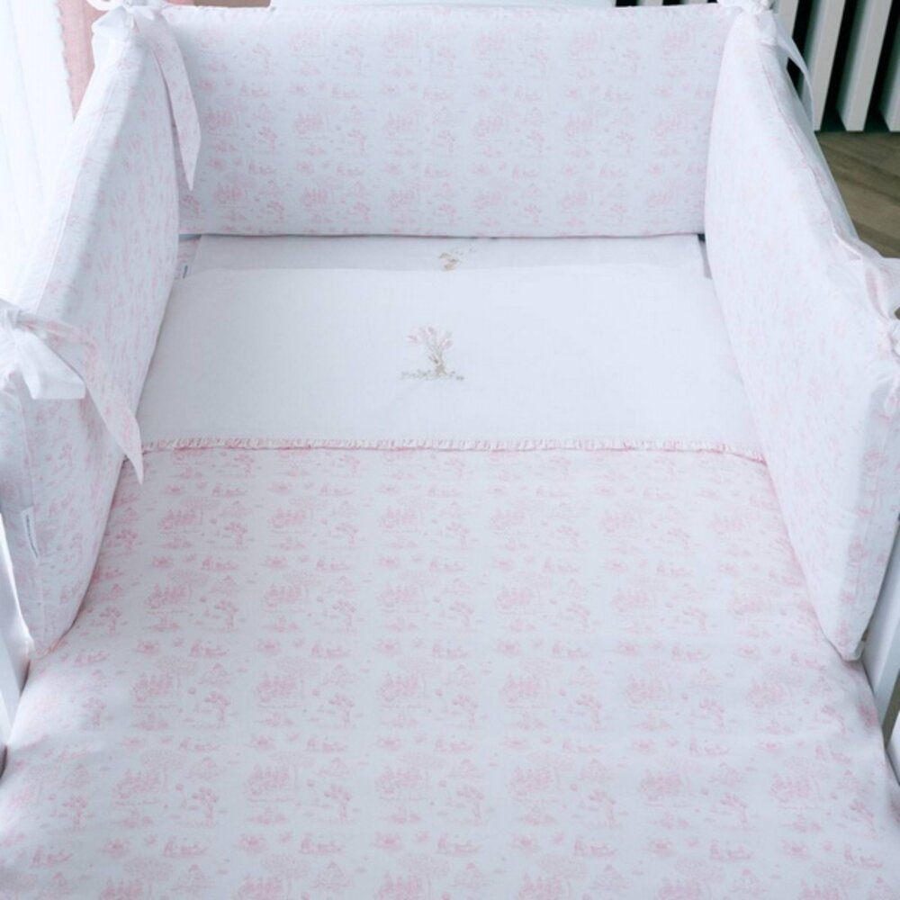 Bedbeschermer 70cm - Katoen (70x70x70cm) H:30cm ge Pink garden party