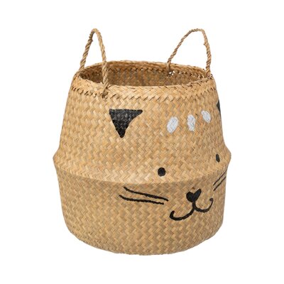 Opbergmand Kat uit riet Ø37x38cm Beige