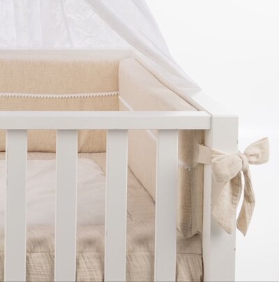 Customized - 3 delige dubbele parkomrander linnen beige + lintstrikken linnen Beige