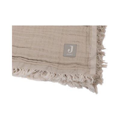 Deken Wieg 75x100cm Fringe Olive Green/Ivory GOTS