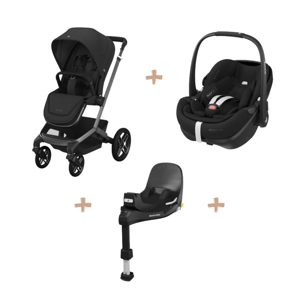 Fame Bundel: kinderwagen + reiswieg + Pebble 360 Pro² + FamilyFix 360 Pro base Twillic Black