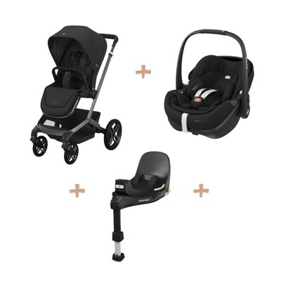 Fame Bundel: kinderwagen + reiswieg + Pebble 360 Pro² + FamilyFix 360 Pro base Twillic Black