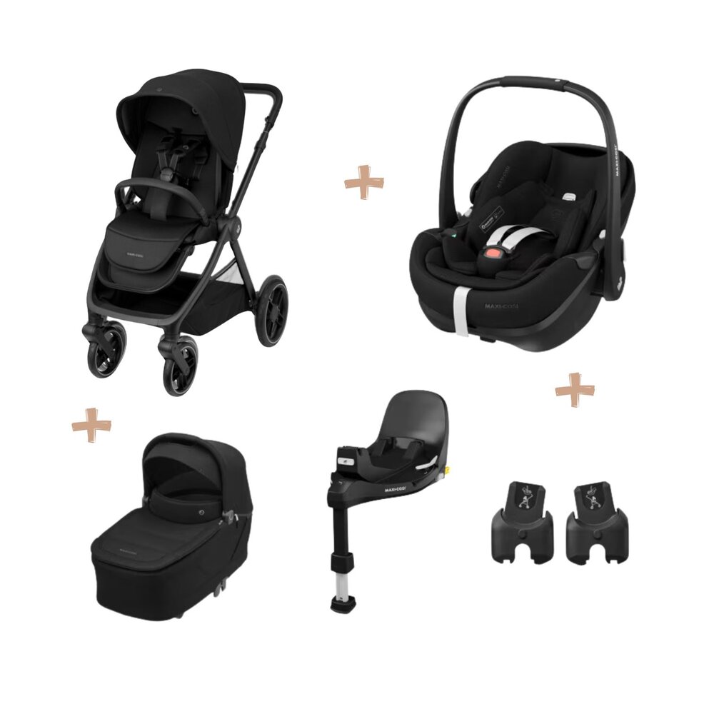 Oxford+ Bundel: kinderwagen + reiswieg + Pebble 360 Pro² + adapters + FamilyFix 360 Pro base Twillic Black