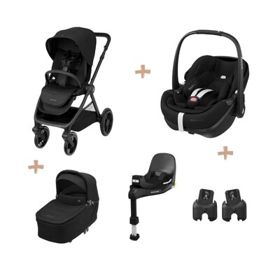 Oxford+ Bundel: kinderwagen + reiswieg + Pebble 360 Pro² + adapters + FamilyFix 360 Pro base Twillic Black
