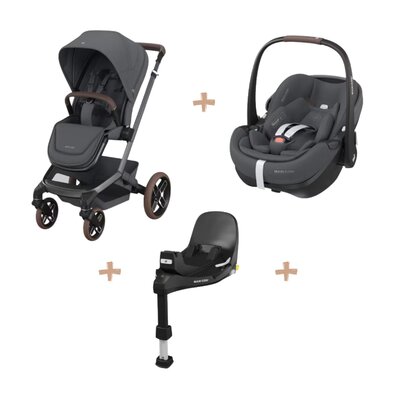 Fame Bundel: kinderwagen + reiswieg + Pebble 360 Pro² + FamilyFix 360 Pro base Twillic graphite