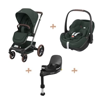 Fame Bundel: kinderwagen + reiswieg + Pebble 360 Pro² + FamilyFix 360 Pro base twillic green