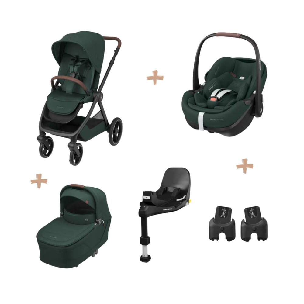 Oxford+ Bundel: kinderwagen + reiswieg + Pebble 360 Pro² + adapters + FamilyFix 360 Pro base Twillic green