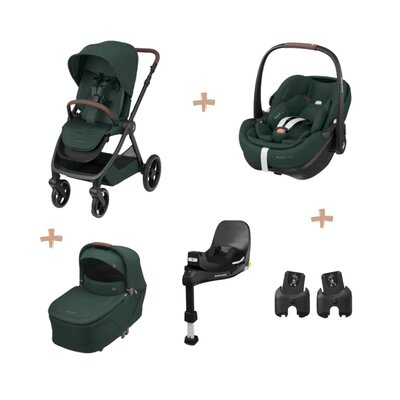 Oxford+ Bundel: kinderwagen + reiswieg + Pebble 360 Pro² + adapters + FamilyFix 360 Pro base Twillic green