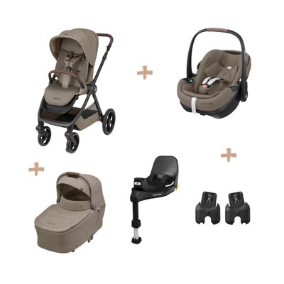 Oxford+ Bundel: kinderwagen + reiswieg + Pebble 360 Pro² + adapters + FamilyFix 360 Pro base twillic truffle