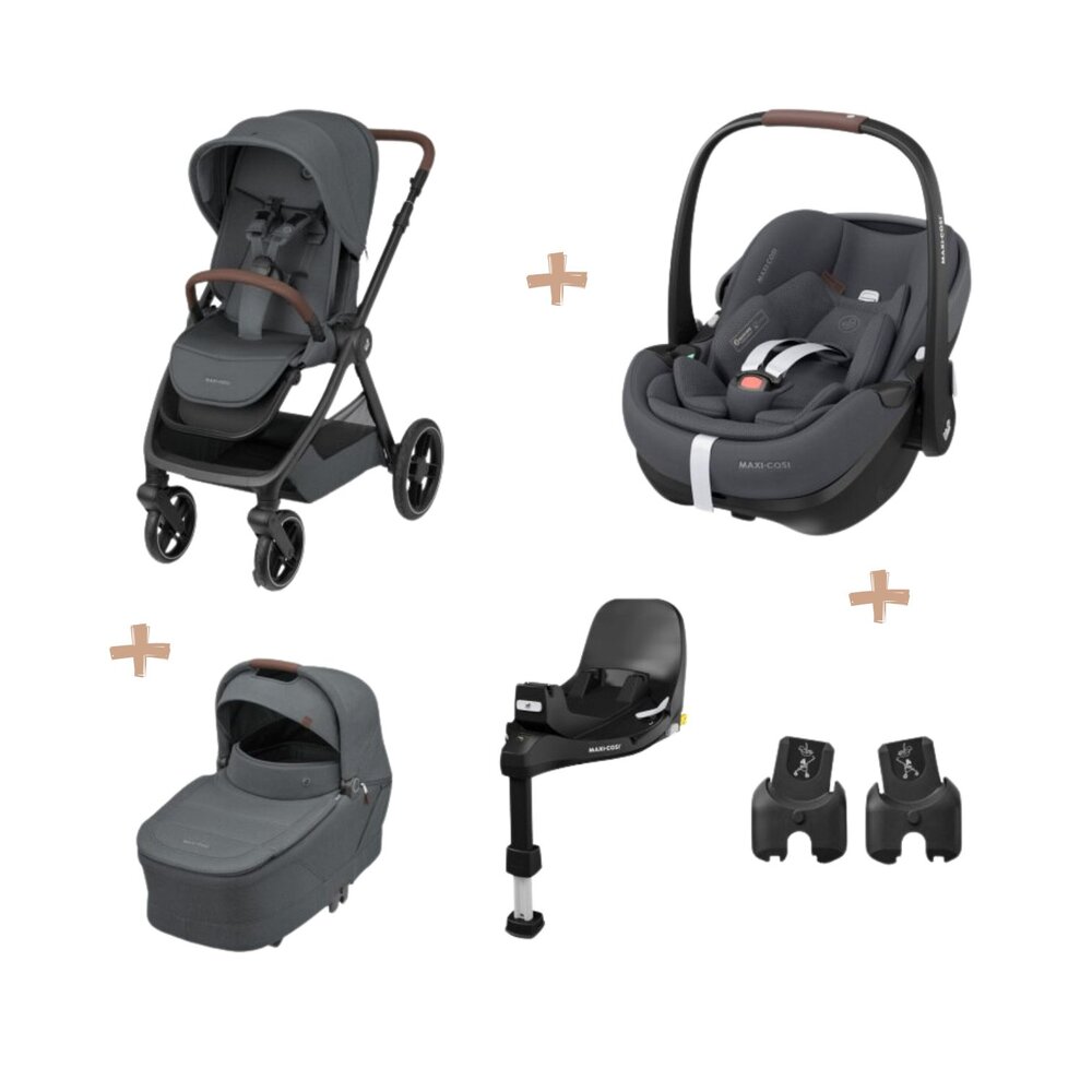 Oxford+ Bundel: kinderwagen + reiswieg + Pebble 360 Pro² + adapters + FamilyFix 360 Pro base Twillic Graphite