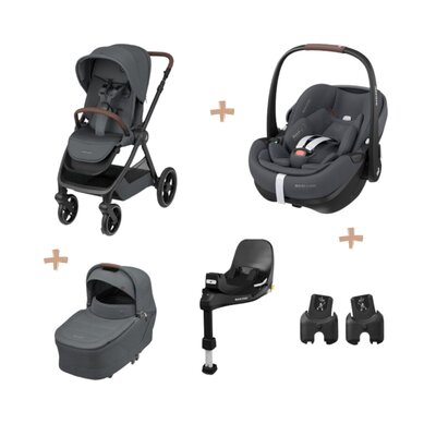 Oxford+ Bundel: kinderwagen + reiswieg + Pebble 360 Pro² + adapters + FamilyFix 360 Pro base Twillic Graphite