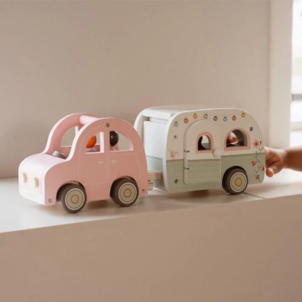Houten speelgoed auto met caravan FSC