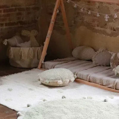 Wasbaar tapijt Hippy Dots Natural - 120x160 cm Olive