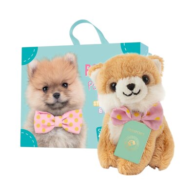 Mini knuffel Puppy Pomeranian Pompom (met eigen pasport en stickerboekje)