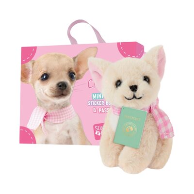 Mini knuffel Puppy Chihuahua Pinkie (met eigen pasport en stickerboekje)