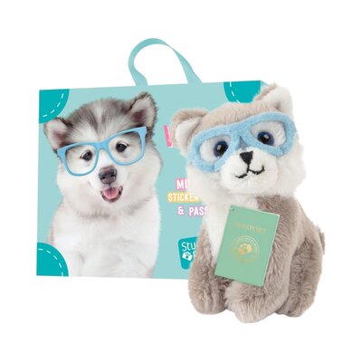 Mini knuffel Puppy Alaskan Malamute Wolfie (met eigen pasport en stickerboekje)