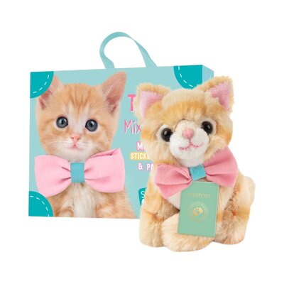 Mini knuffel Kitten Europese Korthaar Tommy (met eigen pasport en stickerboekje)