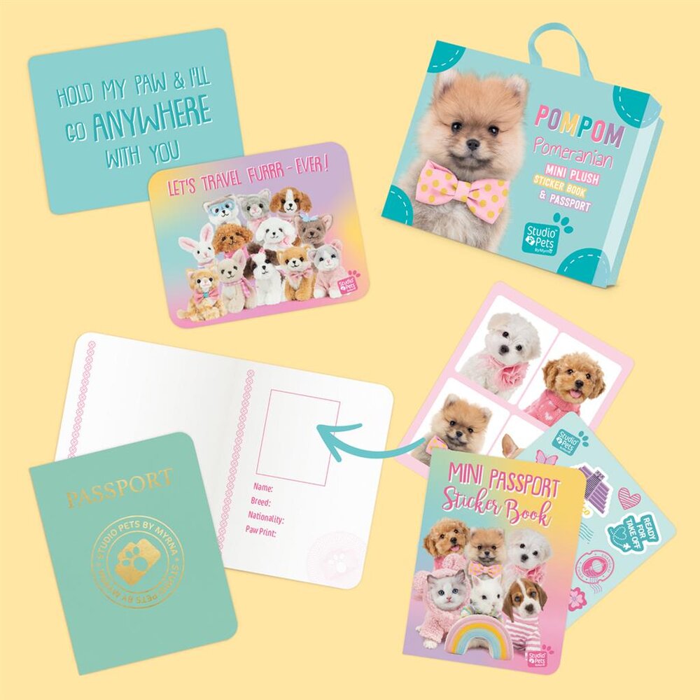Mini Puppy Pomeranian Pompom (incl. paspoort en stickerboekje)