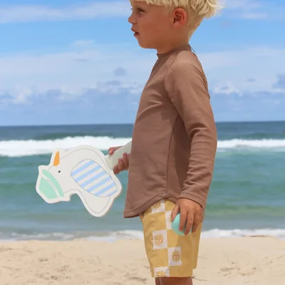 Kinderstrandbatjes met klittenband Sid the Seagull Blue Stripe 